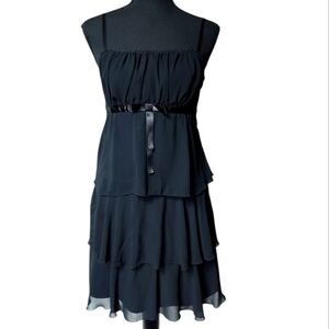 Y2K Studio Y Tiered Ruffle Dress Ribbon Waist Black Size 9